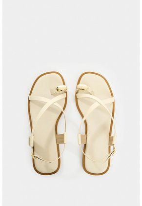 Sandalia Plana De Cuero Para Mujer Kira Sandalia Plana De Cuero Para Mujer Kira Beige 40 VÉLEZ