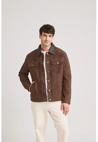 Chaqueta Aron En Gamuza Para Hombre Detalle Cuero Chaqueta Aron En Gamuza Para Hombre Detalle Cuero Cafe L VÉLEZ Vélez