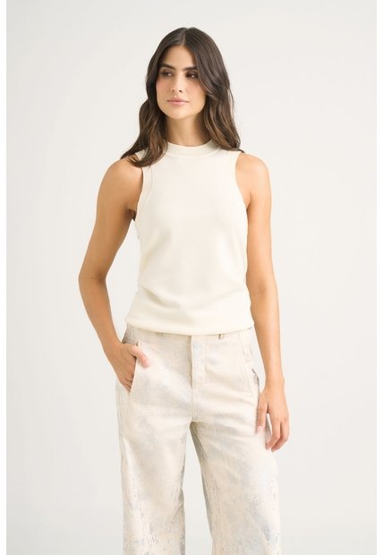 Top Tank Tejido Rectilíneo Para Mujer Manga Sisa Top Tank Tejido Rectilíneo Para Mujer Manga Sisa Crema S VÉLEZ