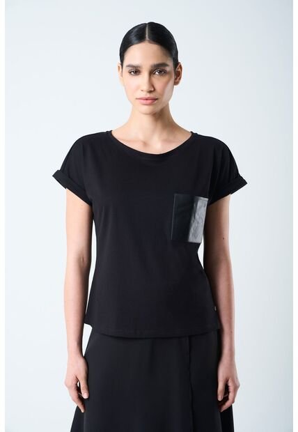 Camiseta Manga Corta Para Mujer Bolsillo Cuero Camiseta Manga Corta Para Mujer Bolsillo Cuero Negro XS VÉLEZ