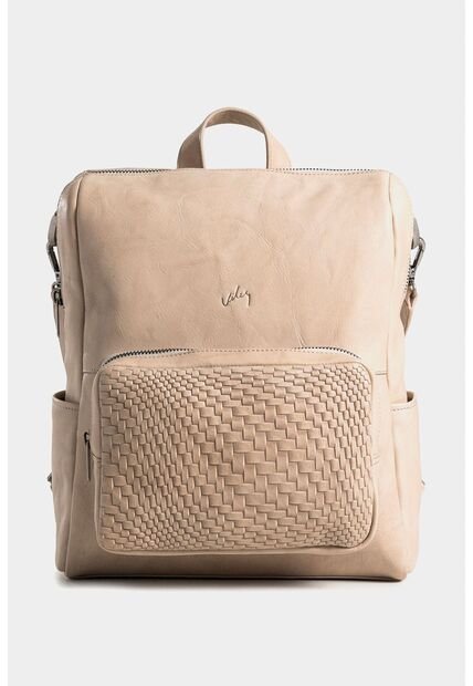 Morral Saba De Cuero Para Mujer Bolsillo Frontal Grabado Morral Saba De Cuero Para Mujer Bolsillo Frontal Grabado Beige VÉLEZ