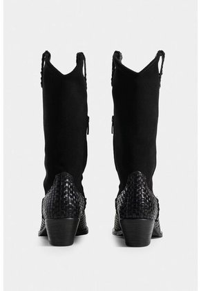 Botas Gobi De Cuero Liso Y Gamuza Para Mujer Chapetas Tejidas Botas Gobi De Cuero Liso Y Gamuza Para Mujer Chapetas Tejidas Negro 37 VÉLEZ