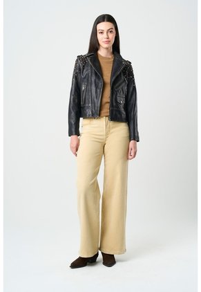 Chaqueta Biker De Cuero Para Mujer Cristales Chaqueta Biker De Cuero Para Mujer Cristales Negro Perlado XL VÉLEZ