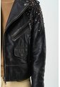 Chaqueta Biker De Cuero Para Mujer Cristales Chaqueta Biker De Cuero Para Mujer Cristales Negro Perlado XL VÉLEZ de Vélez