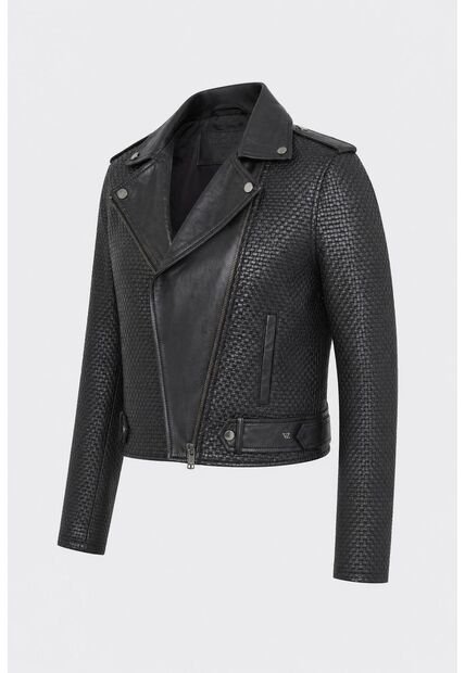 Chaqueta Claire Tejida De Cuero Para Mujer Silueta Biker Chaqueta Claire Tejida De Cuero Para Mujer Silueta Biker Negro L VÉLEZ