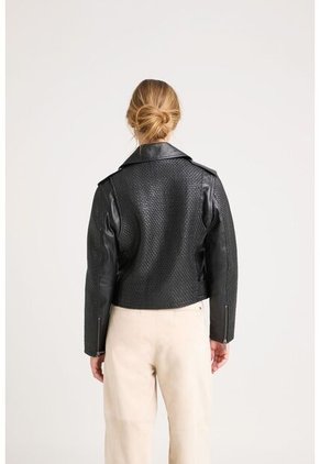 Chaqueta Claire Tejida De Cuero Para Mujer Silueta Biker Chaqueta Claire Tejida De Cuero Para Mujer Silueta Biker Negro L VÉLEZ