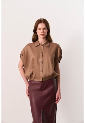 Camisa Manga Corta En Lino Para Mujer Faro Camisa Manga Corta En Lino Para Mujer Faro Tabaco M VÉLEZ