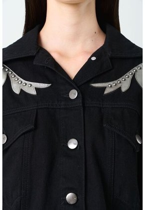 Chaqueta Trucker En Denim Y Cuero Para Mujer Soren Chaqueta Trucker En Denim Y Cuero Para Mujer Soren Negro S VÉLEZ