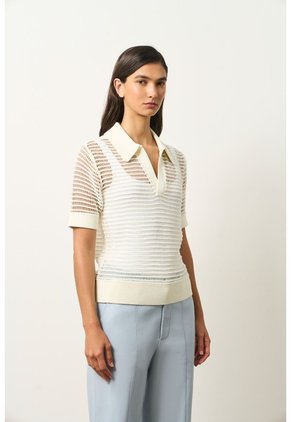 Polo Tejida Lascar Para Mujer Fit Holgado Polo Tejida Lascar Para Mujer Fit Holgado Crema XL VÉLEZ