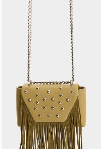 Bandolera Mini Lili De Cuero Con Flecos Y Taches Para Mujer Bandolera Mini Lili De Cuero Con Flecos Y Taches Para Mujer Verde Oliva VÉLEZ Vélez