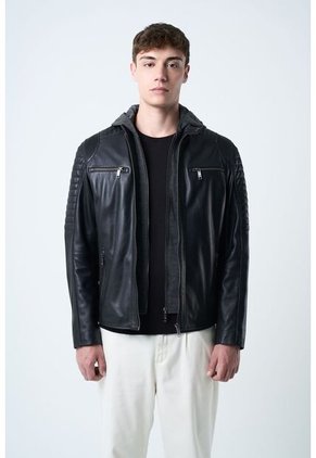 Chaqueta Belmont De Cuero Para Hombre Capucha Y Pechera Chaqueta Belmont De Cuero Para Hombre Capucha Y Pechera Negro M VÉLEZ