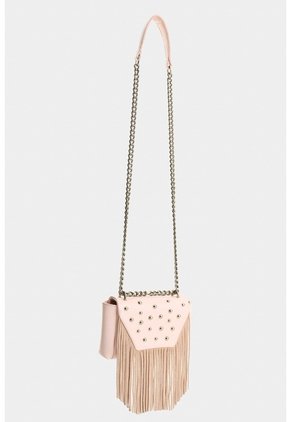 Bandolera Mini Lili De Cuero Con Flecos Y Taches Para Mujer Bandolera Mini Lili De Cuero Con Flecos Y Taches Para Mujer Rosado VÉLEZ