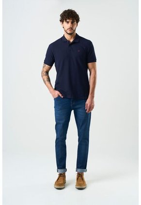 Polo Manga Corta Essential Para Hombre Textura Polo Manga Corta Essential Para Hombre Textura Azul Oscuro XS VÉLEZ