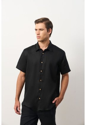 Camisa En Lino Manga Corta Siena Para Hombre Camisa En Lino Manga Corta Siena Para Hombre Negro XS VÉLEZ