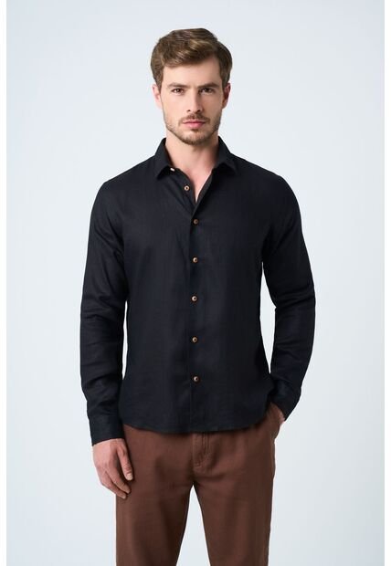 Camisa Manga Larga En Lino Para Hombre Silueta Semi Ajustada Camisa Manga Larga En Lino Para Hombre Silueta Semi Ajustada Negro M VÉLEZ