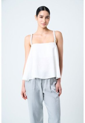 Camisa Canes Fit Holgado Para Mujer Detalle Trenzado Camisa Canes Fit Holgado Para Mujer Detalle Trenzado Crema XL VÉLEZ