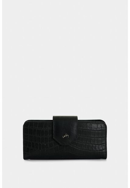 Billetera Porta Chequera Extravaganza De Cuero Para Mujer Grabado Billetera Porta Chequera Extravaganza De Cuero Para Mujer Grabado Negro VÉLEZ