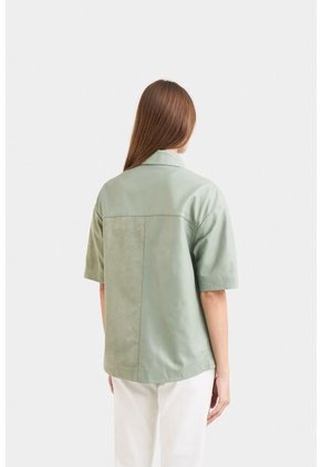 Camisa Samur De Cuero Y Gamuza Silueta Oversized Camisa Samur De Cuero Y Gamuza Silueta Oversized Agua Marina S VÉLEZ
