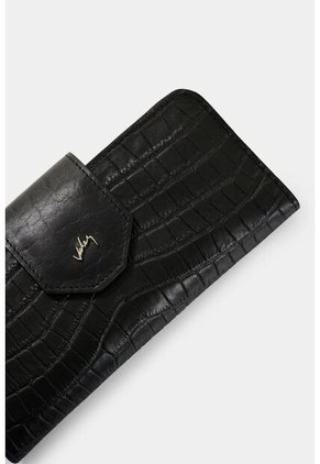 Billetera Porta Chequera Extravaganza De Cuero Para Mujer Grabado Billetera Porta Chequera Extravaganza De Cuero Para Mujer Grabado Negro VÉLEZ