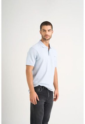 Polo Para Hombre Semi Fit Detalle Jacquard Polo Para Hombre Semi Fit Detalle Jacquard Azul Claro XS VÉLEZ