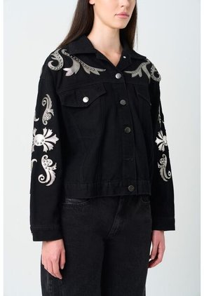 Chaqueta Trucker En Denim Y Cuero Para Mujer Soren Chaqueta Trucker En Denim Y Cuero Para Mujer Soren Negro L VÉLEZ
