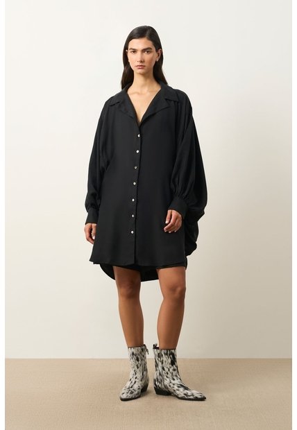 Vestido Sereno Para Mujer Manga Murciélago Vestido Sereno Para Mujer Manga Murciélago Negro 10 VÉLEZ