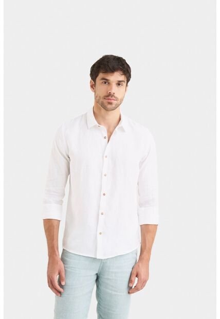 Camisa Manga Larga En Lino Para Hombre Silueta Semi Ajustada Camisa Manga Larga En Lino Para Hombre Silueta Semi Ajustada Blanco S VÉLEZ