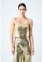 Crop Top De Cuero Folia Para Mujer Semi Ajustado Crop Top De Cuero Folia Para Mujer Semi Ajustado Dorado S VÉLEZ de Vélez