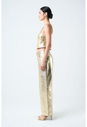 Crop Top De Cuero Folia Para Mujer Semi Ajustado Crop Top De Cuero Folia Para Mujer Semi Ajustado Dorado S VÉLEZ