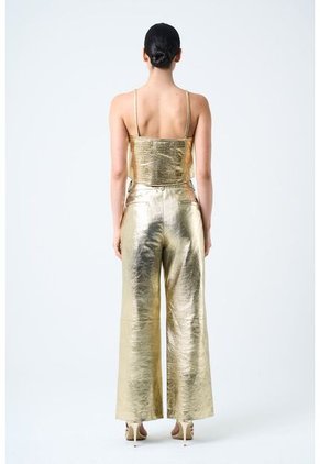 Crop Top De Cuero Folia Para Mujer Semi Ajustado Crop Top De Cuero Folia Para Mujer Semi Ajustado Dorado S VÉLEZ