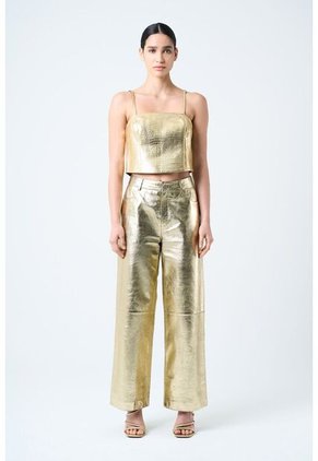 Crop Top De Cuero Folia Para Mujer Semi Ajustado Crop Top De Cuero Folia Para Mujer Semi Ajustado Dorado S VÉLEZ