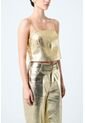Crop Top De Cuero Folia Para Mujer Semi Ajustado Crop Top De Cuero Folia Para Mujer Semi Ajustado Dorado S VÉLEZ de Vélez