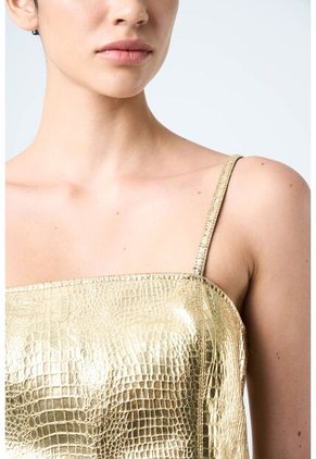 Crop Top De Cuero Folia Para Mujer Semi Ajustado Crop Top De Cuero Folia Para Mujer Semi Ajustado Dorado S VÉLEZ