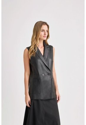 Chaleco Sol De Cuero Ovino Para Mujer Fit Recto Chaleco Sol De Cuero Ovino Para Mujer Fit Recto Negro XL VÉLEZ