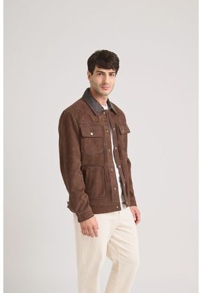 Chaqueta Aron En Gamuza Para Hombre Detalle Cuero Chaqueta Aron En Gamuza Para Hombre Detalle Cuero Cafe XL VÉLEZ