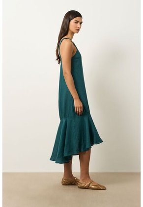 Vestido Midi Aurora En Lino Para Mujer Cargadera Trenzada Vestido Midi Aurora En Lino Para Mujer Cargadera Trenzada Azul Aguamarina 12 VÉLEZ