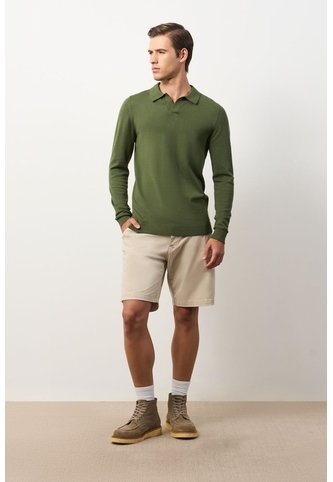 Polo Manga Larga Tejida Para Hombre Canneo Polo Manga Larga Tejida Para Hombre Canneo Verde Oliva L VÉLEZ Vélez