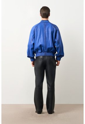 Chaqueta Bomber En Cuero Texturizado Para Hombre Calypso Chaqueta Bomber En Cuero Texturizado Para Hombre Calypso Azul XS VÉLEZ