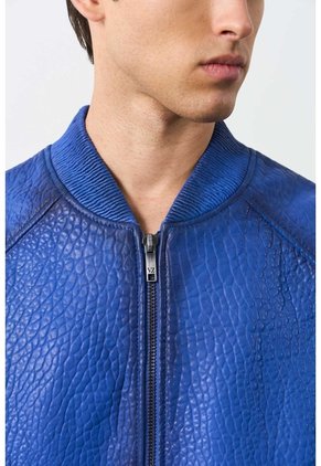 Chaqueta Bomber En Cuero Texturizado Para Hombre Calypso Chaqueta Bomber En Cuero Texturizado Para Hombre Calypso Azul XS VÉLEZ