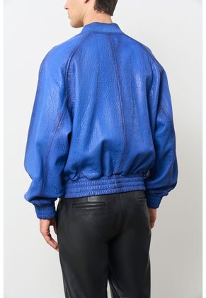 Chaqueta Bomber En Cuero Texturizado Para Hombre Calypso Chaqueta Bomber En Cuero Texturizado Para Hombre Calypso Azul XS VÉLEZ