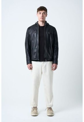 Chaqueta Belmont De Cuero Para Hombre Capucha Y Pechera Chaqueta Belmont De Cuero Para Hombre Capucha Y Pechera Negro XL VÉLEZ