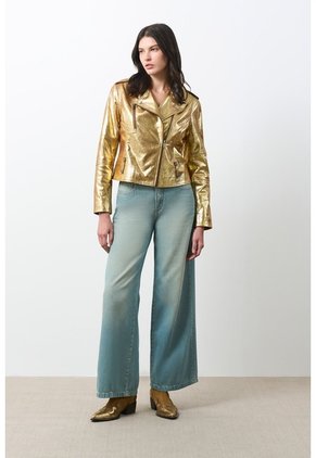 Chaqueta Biker De Cuero Folia Efecto Craquelado Para Mujer Royal Inti Chaqueta Biker De Cuero Folia Efecto Craquelado Para Mujer Royal Inti Dorado L VÉLEZ