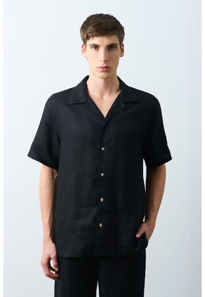 Camisa Manga Corta En Lino Para Hombre Málaga Camisa Manga Corta En Lino Para Hombre Málaga Negro M VÉLEZ