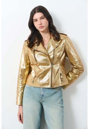 Chaqueta Biker De Cuero Folia Efecto Craquelado Para Mujer Royal Inti Chaqueta Biker De Cuero Folia Efecto Craquelado Para Mujer Royal Inti Dorado L VÉLEZ