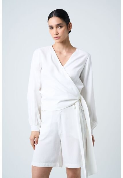 Camisa Iris Silueta Wrap Para Mujer Amarre En Costado Camisa Iris Silueta Wrap Para Mujer Amarre En Costado Crema XL VÉLEZ
