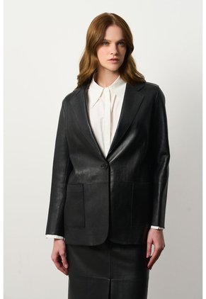Blazer Astromelia En Cuero Ovino Para Mujer Silueta Recta Blazer Astromelia En Cuero Ovino Para Mujer Silueta Recta Negro L VÉLEZ