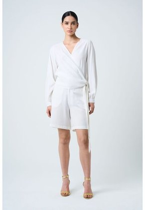 Camisa Iris Silueta Wrap Para Mujer Amarre En Costado Camisa Iris Silueta Wrap Para Mujer Amarre En Costado Crema M VÉLEZ