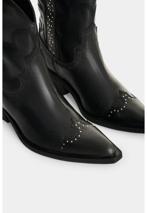Botin Texano En Cuero Con Acabado Envejecido Para Mujer Taroa Botin Texano En Cuero Con Acabado Envejecido Para Mujer Taroa Negro 35 VÉLEZ