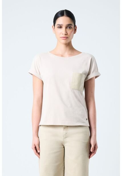 Camiseta Manga Corta Para Mujer Bolsillo Cuero Camiseta Manga Corta Para Mujer Bolsillo Cuero Arena S VÉLEZ