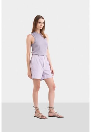 Short Ciboria De Cuero Gamuza Para Mujer Tiro Alto Short Ciboria De Cuero Gamuza Para Mujer Tiro Alto Lila 12 VÉLEZ